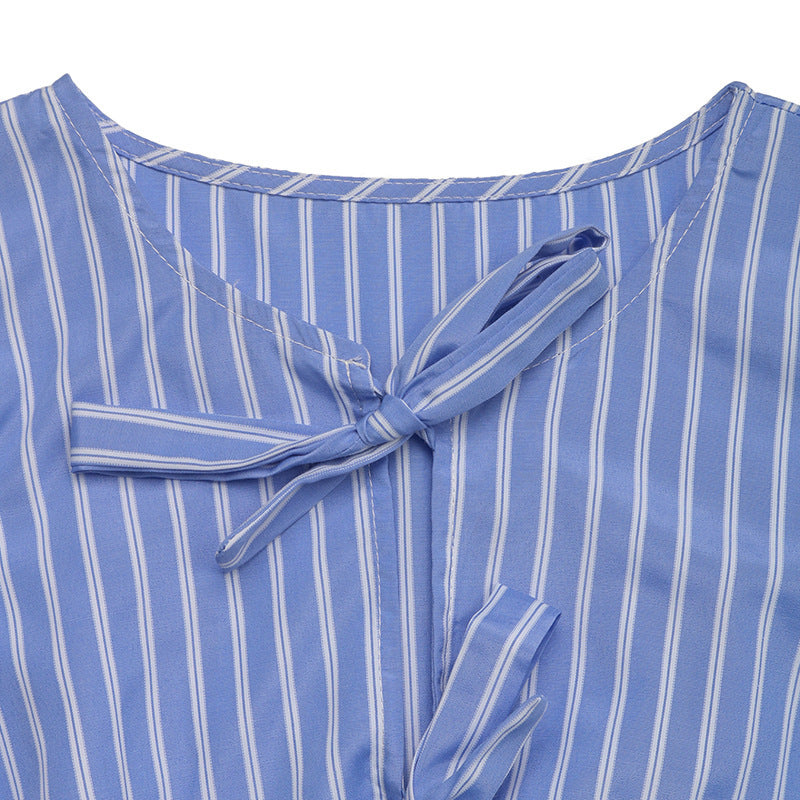 Robe Maerine™ – Élégance Rayée & Détails Noués