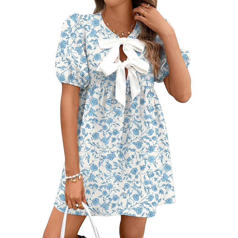 Robe Noémie™ | Nœud Lavande & Imprimé