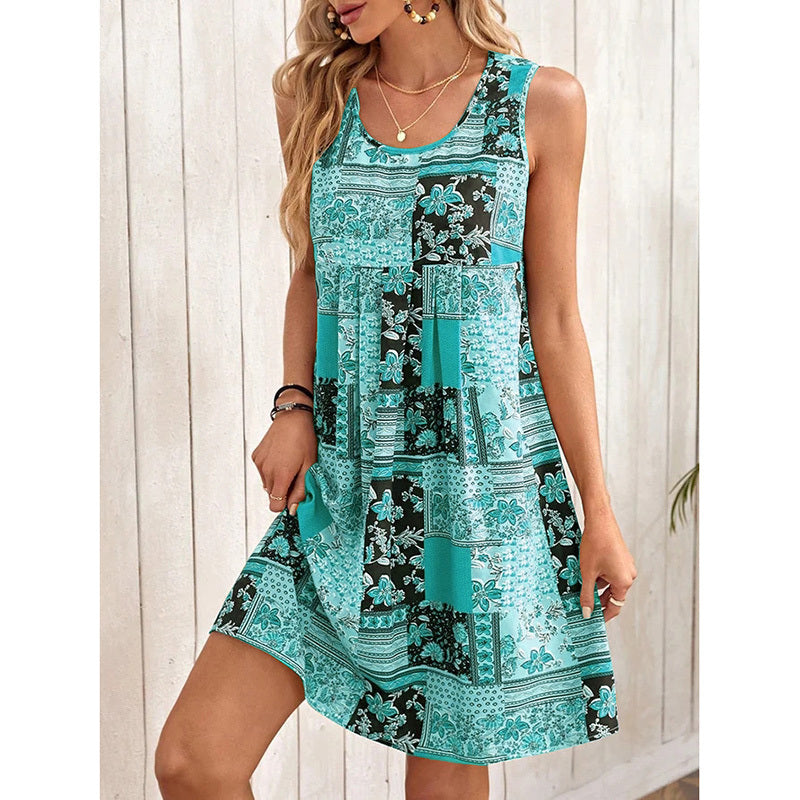 Robe Bohème Fleurie Sans Manches | Léana™