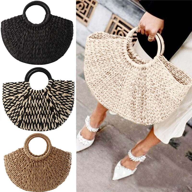 Soléa™ – Sac Demi-Lune en Paille Naturelle