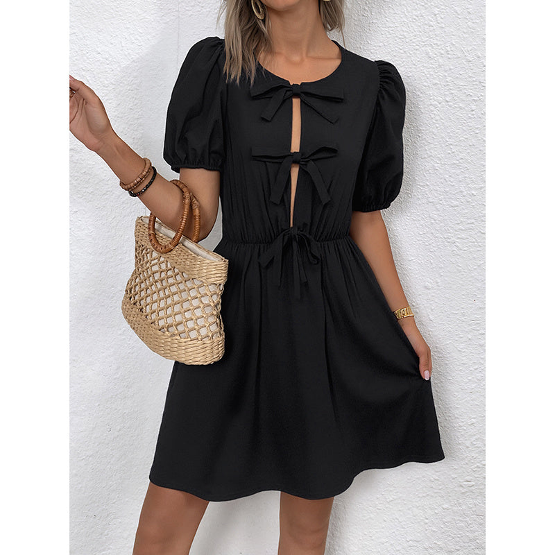 Robe Maerine™ – Élégance Rayée & Détails Noués