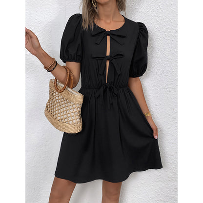Robe Maerine™ – Élégance Rayée & Détails Noués