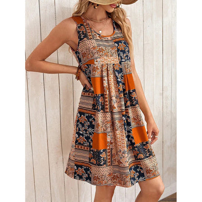 Robe Bohème Fleurie Sans Manches | Léana™