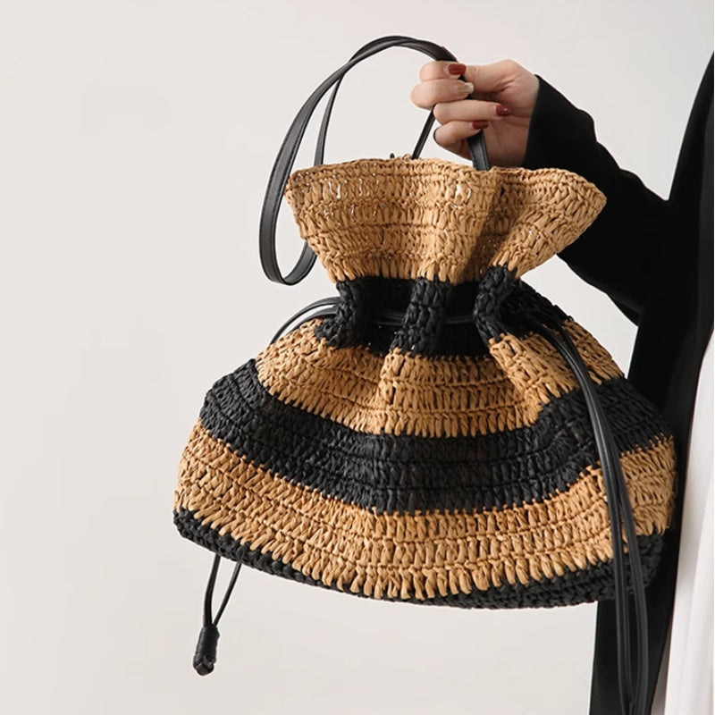 Rayani™ – Sac Seau Rayé en Paille à Cordon