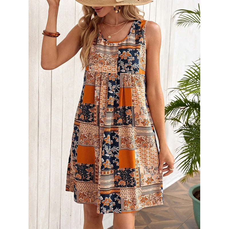 Robe Bohème Fleurie Sans Manches | Léana™