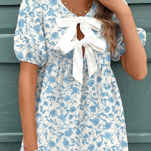 Robe Noémie™ | Nœud Lavande & Imprimé
