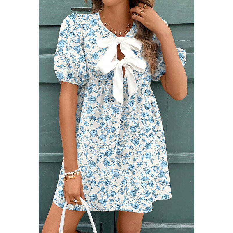 Robe Noémie™ | Nœud Lavande & Imprimé