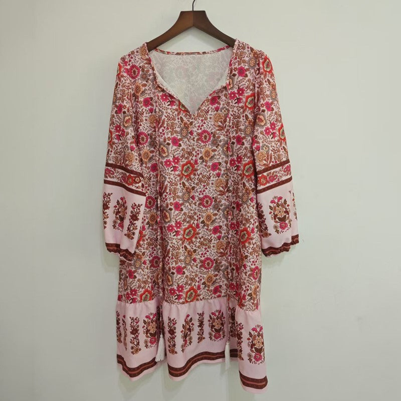Robe Élégante Fleurie à Nœud Col V | Amaya™