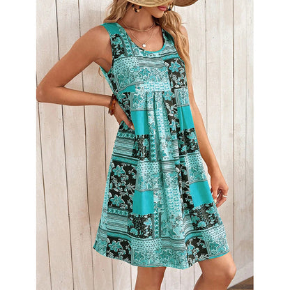 Robe Bohème Fleurie Sans Manches | Léana™