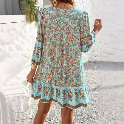 Robe Élégante Fleurie à Nœud Col V | Amaya™