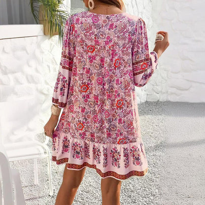 Robe Élégante Fleurie à Nœud Col V | Amaya™